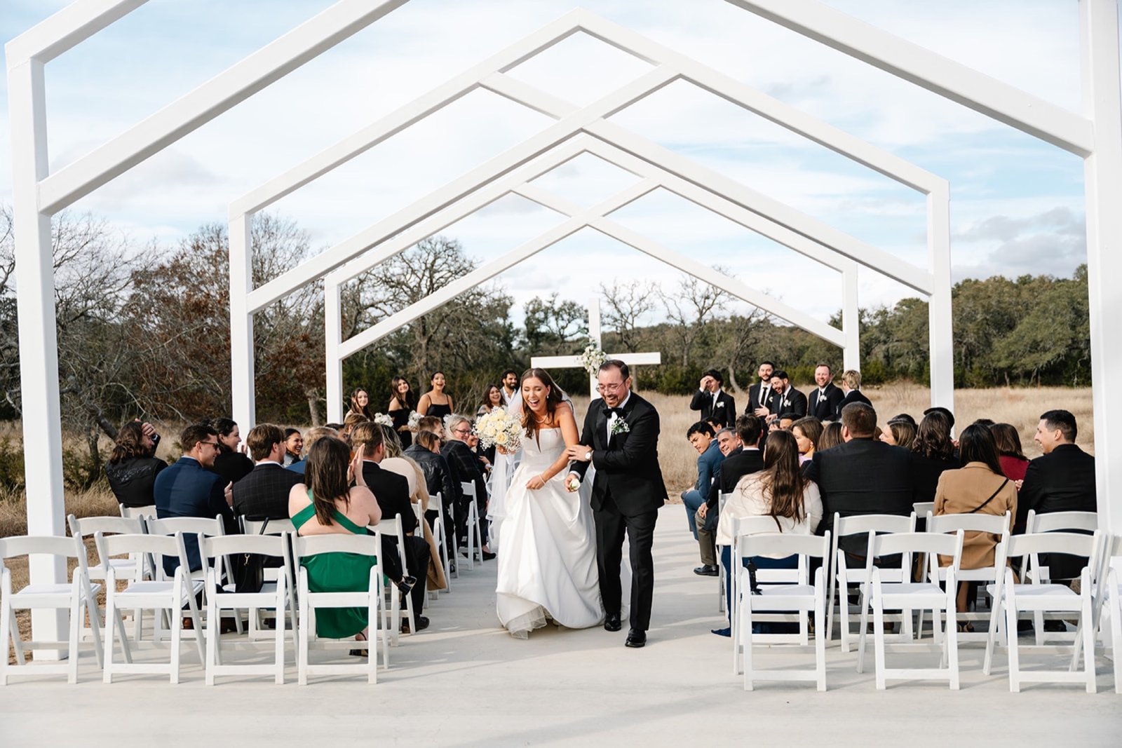 Wedding party celebrating together